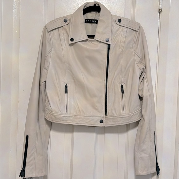 DANIER size M cream/white genuine leather jacket - Picture 1 of 6